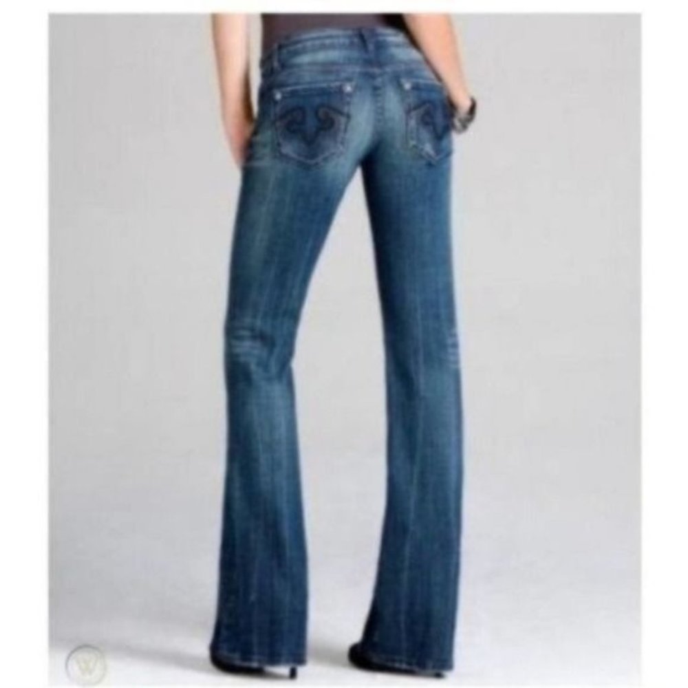 ReRock for Express Womens Bootcut Jeans Size 2 Dark Wash Embroidered Pockets